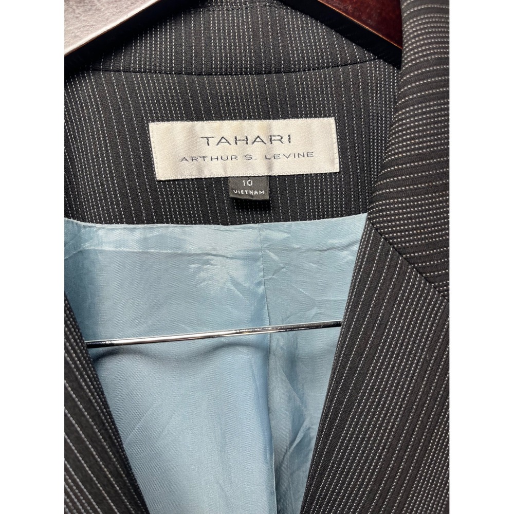 Tahari Blazer Women 10 Charcoal Grey Pinstripe Single Button Notched Lapel - Picture 8 of 9